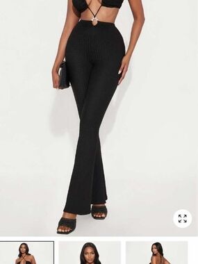 Fashion Nova Black Ribbed High-Waist Flare Pants
